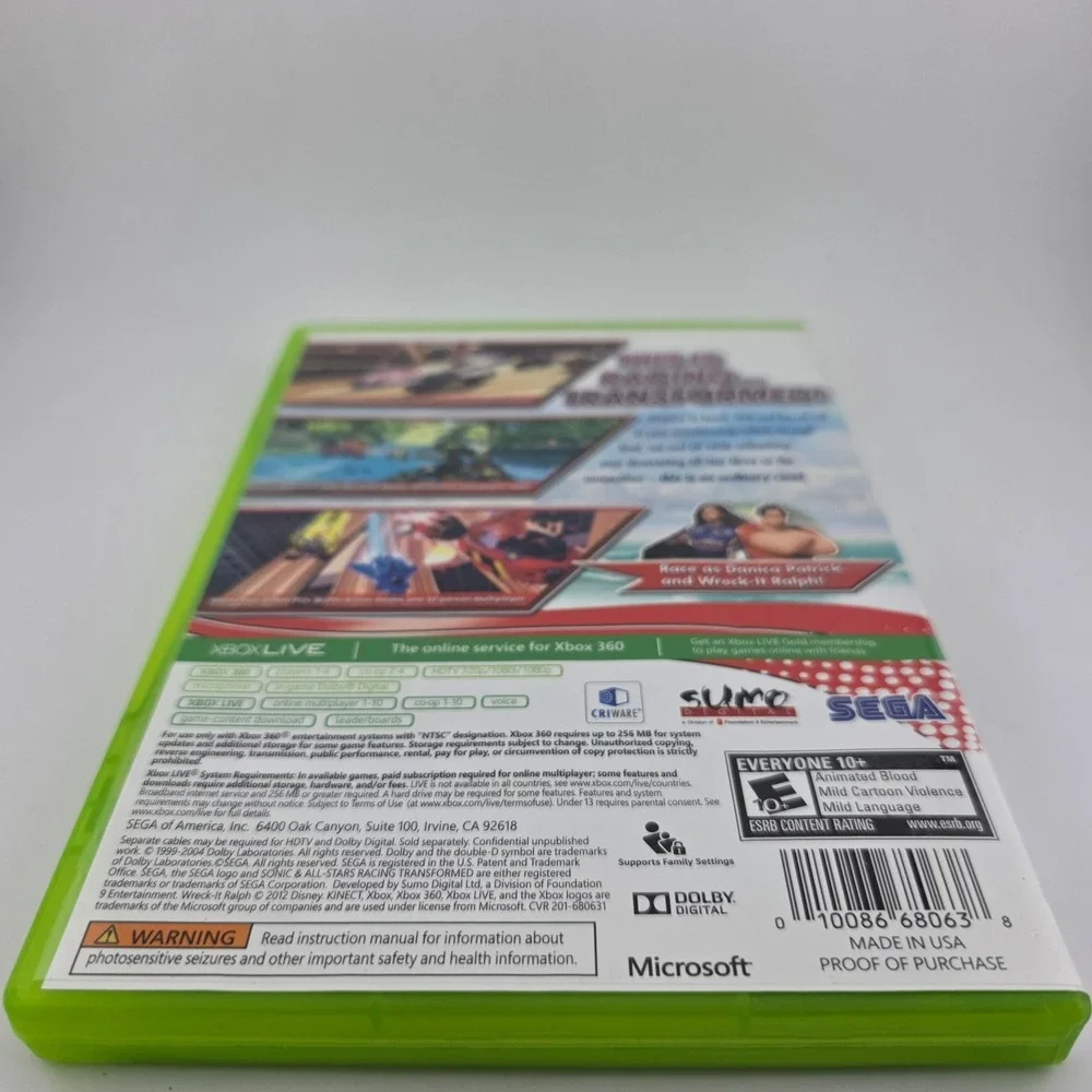 Sega Sonic & All-Stars Racing Transformed Xbox‎ 360 Game Blue Family Retro
